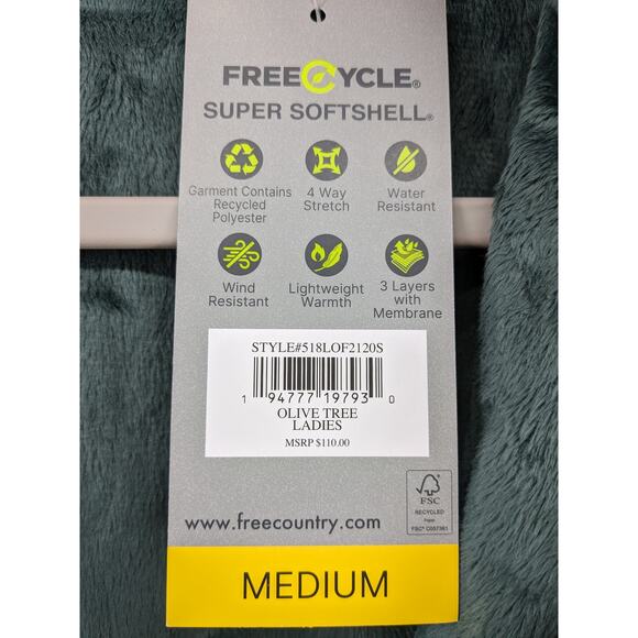 Free Country FreeCycle Hooded Jacket M Olive Green Full Zip Water Resistant Coat - Picture 5 of 12